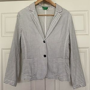 {United Colors of Benetton} Striped Cotton Blazer in White - Women's 8